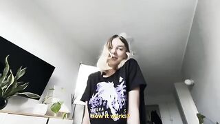 Show us how you use your mouth, sexy blonde with perfect tits