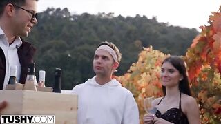 Stunning brunette Stefany gets fucked by two guys with massive cocks in TUSHY's sensual scene