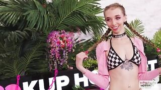 The guy finishes on the count of three with his sexy girlfriend