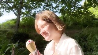 Don't lick the ice cream, suck my dick instead! A young and sexy nympho is begging for cock!