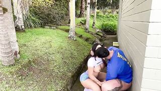 The beauty is caressed by the guy in a passionate encounter