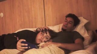 Girl gave a blowjob and received a creampie, right in bed
