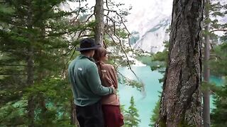 A couple making love in the forest, outdoor passionate session