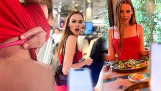 A girl almost got caught while she was playing with the vibrator in public