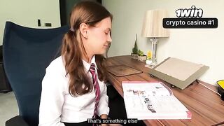 A schoolgirl is under her teacher's control, fulfilling his desires