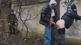 The girl was caught outdoors, exposed in a passionate and risky act