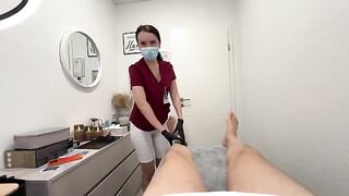 A hot nurse smooths her client's intimate area after a massage