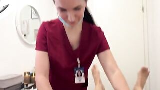 A hot nurse smooths her client's intimate area after a massage