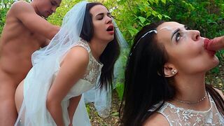 The bride received a gift on her wedding day in her ass
