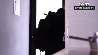 A woman with a huge ass is being robbed, but she still manages to have sex