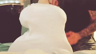 The man got screamed with sperm by a machine milk