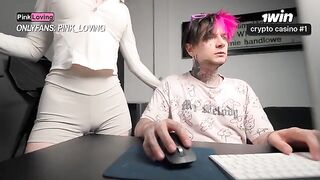 I clench up, scream, and come with a wet pussy rubbed on the table