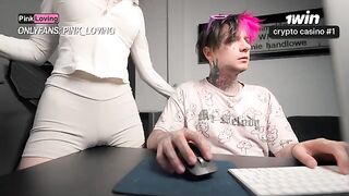 I clench up, scream, and come with a wet pussy rubbed on the table
