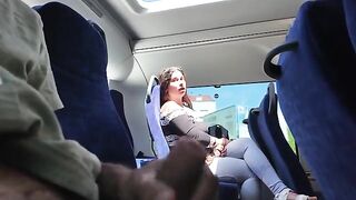 A man masturbates on the bus and a girl sucks his cock