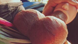 A girl with a silicone mouth works outdoors and brings huge loads of sperm home
