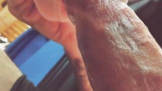 A girl with a silicone mouth works outdoors and brings huge loads of sperm home