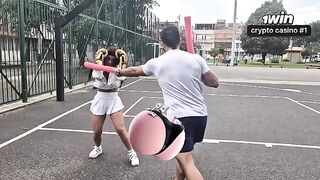 A sexy girl is having a great sex session with her coach in the gym
