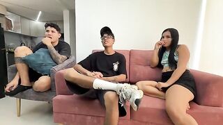 A girl is being fucked in front of her eyes with her back to the camera