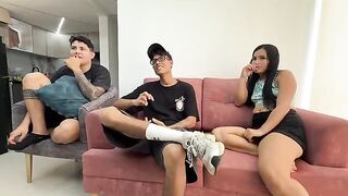 A girl is being fucked in front of her eyes with her back to the camera