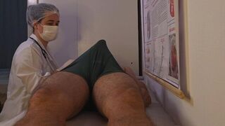 The doctor has an intense encounter with a patient in a fake hospital setting