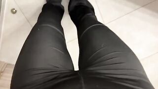 A girl was jerking off in the restaurant toilet, her boobies bouncing