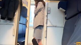 The cute girl was caught by the conductor while masturbating on the train