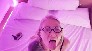 A girl gets a messy cumshot on her face after intense action