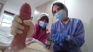 Two hot nurses check my cock in the hospital, it’s day 5