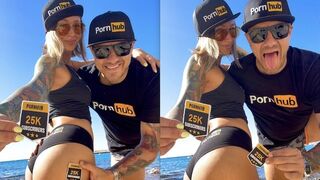 Outdoor celebration of Owiax couple reaching 25,000 subscribers on Pornhub