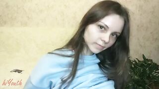 A cute Russian schoolgirl has her first solo experience and finishes with pride
