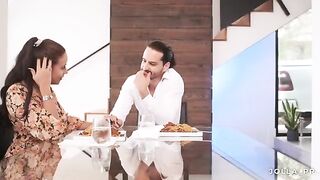 A couple has a romantic dinner at the home of their therapist