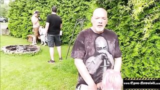 Voyeur girl got her pussy and mouth full of cum outdoors