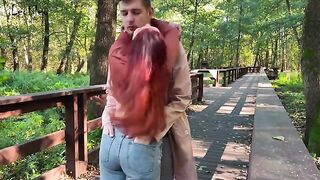 Couple has public anal sex with a plug and blowjob, just for fun