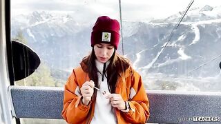 A naughty woman has sex with a stranger on the mountain cableway