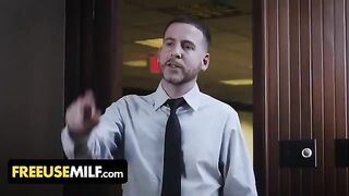 Submissive big tits MILFs get fucked by their boss on his desk in a freeuse scene