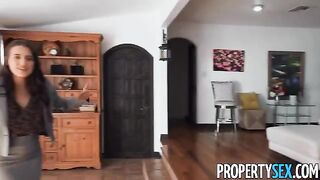 Hot brunette real estate agent convinces picky client to buy a house