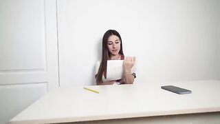 A student got a messy dick drawing on her wet pussy