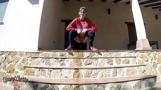 Long pee compilation with sexy Megan Rain outside